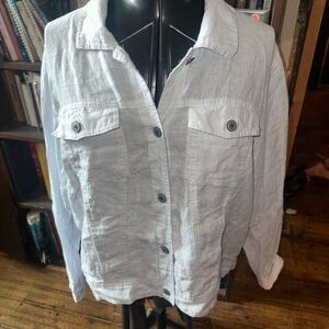 Jones & Co blue striped elevated basics minimalist linen 1x jacket